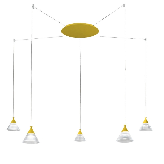 Lampadario led 35w cct 3000k 4000k 5 luci moderno a sospensione conico giallo girasole