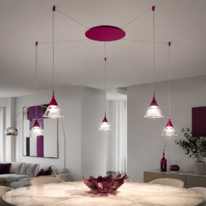 Lampadario led 35w cct 3000k 4000k moderno a sospensione conico magenta 5 luci