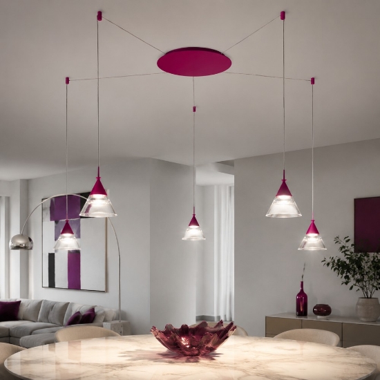 Lampadario led 35w cct 3000k 4000k moderno a sospensione conico magenta 5 luci
