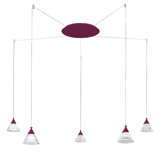 Lampadario led 35w cct 3000k 4000k moderno a sospensione conico magenta 5 luci