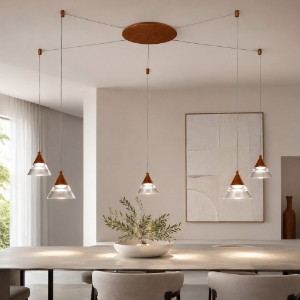 Lampadario led 35w cct 3000k 4000k 5 luci moderno a sospensione conico rame opaco