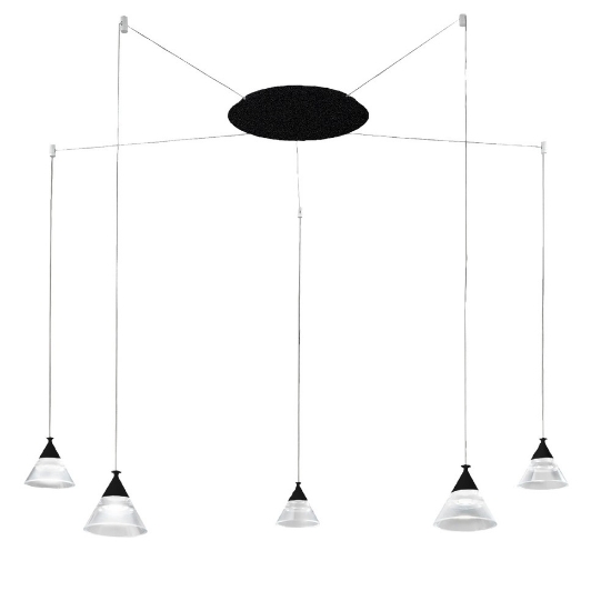 Lampadario a sospensione moderno conico nero satinato led 35w cct 3000k 4000k 5 luci