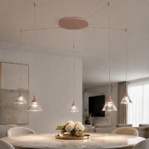 Lampadario a sospensione conico moderno pesca led 35w cct 3000k 4000k 5 luci