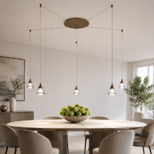 Lampadario led 35w cct 3000k 4000k 5 luci moderno a sospensione conico ruggine
