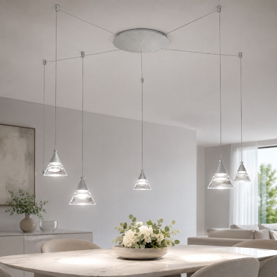 Lampadario a sospensione led 35w cct 3000k 4000k 5 luci moderno grigio perla