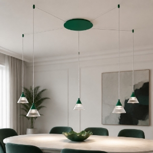 Lampadario a sospensione moderno conico verde bosco led 35w cct 3000k 4000k 5 luci
