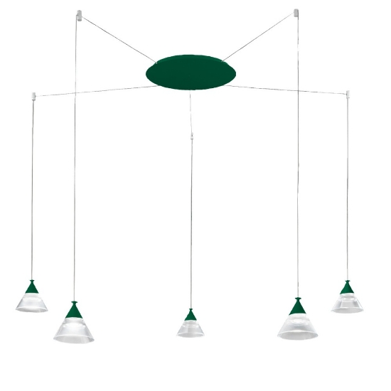 Lampadario a sospensione moderno conico verde bosco led 35w cct 3000k 4000k 5 luci