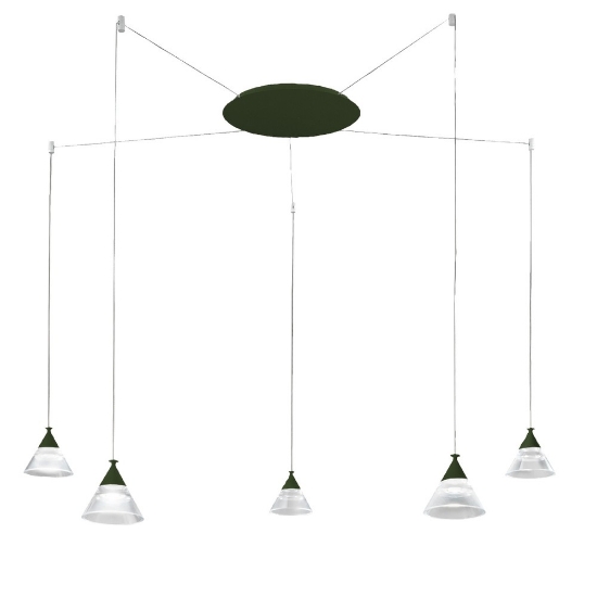 Lampadario led 35w cct 3000k 4000k a sospensione moderno conico verde oliva 5 luci