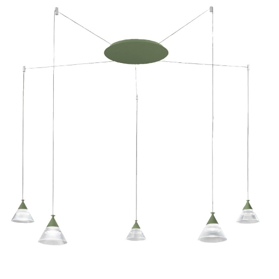 Lampadario a sospensione led 35w cct 3000k 4000k moderno conico verde salvia 5 luci