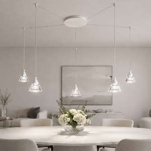 Lampadario led 35w cct 3000k 4000k 5 luci moderno a sospensione bianco satinato