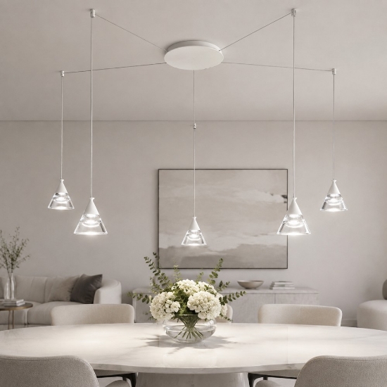 Lampadario led 35w cct 3000k 4000k 5 luci moderno a sospensione bianco satinato