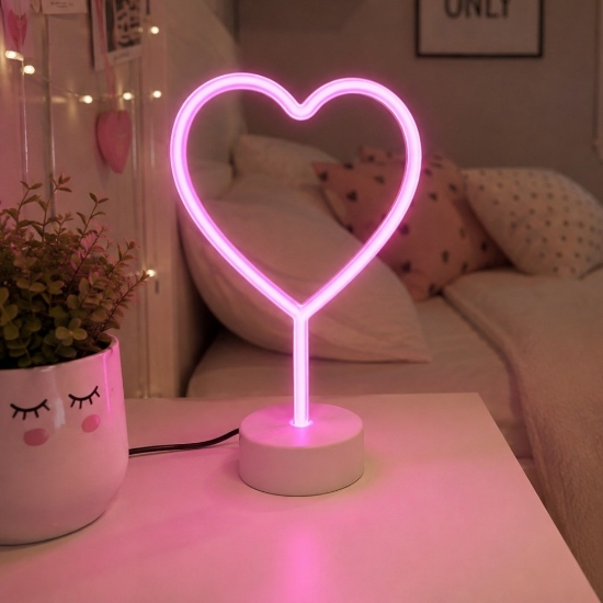 Lampada da tavolo per cameretta cuore bianca led 1.8w