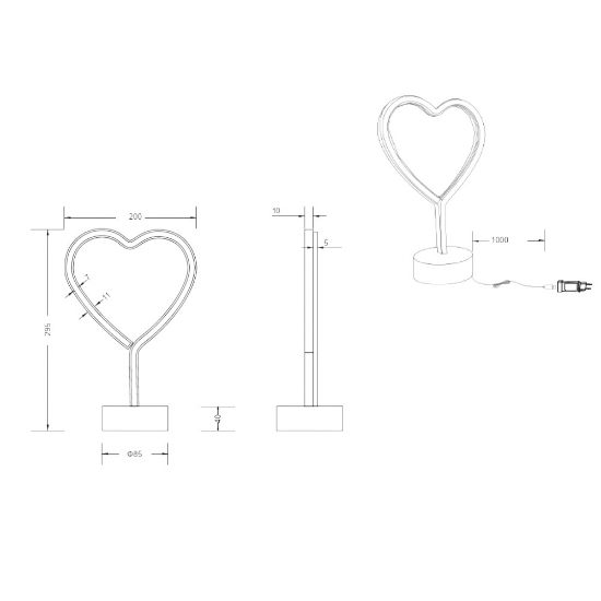 Lampada da tavolo per cameretta cuore bianca led 1.8w
