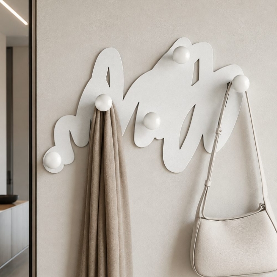 Appendiabiti da ingresso moderno bianco con 5 pomelli
