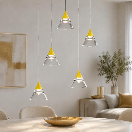 Lampadario a sospensione moderno conica giallo led 35w cct 3000k 4000k