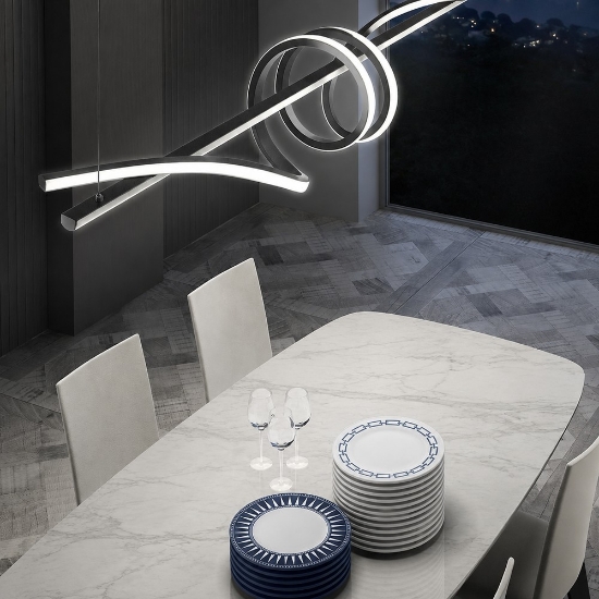 Lampadario moderno lineare antracite a sospensione led 54w cct 3000k 6000k dimmerabile con telecomando