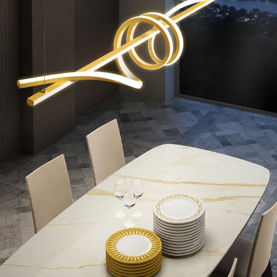 Lampadario led 54w cct 3000k 6000k dimmerabile con telecomando lineare a sospensione gialla