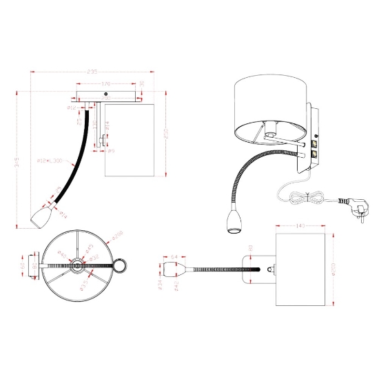 Applique nichel opaco led 4w 3000k 20cm