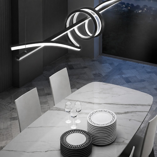 Lampadario per soggiorno moderno nero a sospensione led 54w cct 3000k 6000k con telecomando