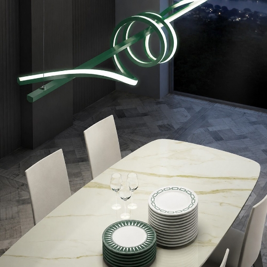 Lampadario a sospensione moderno lineare verde bosco led 54w cct 3000k 6000k dimmerabile con telecomando