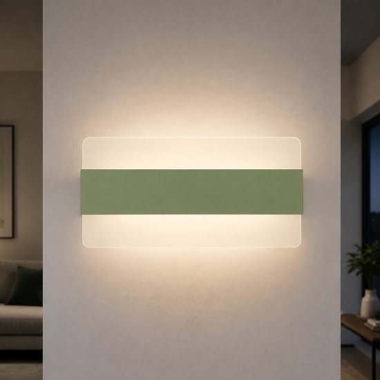 Applique led 16w cct 3000k 4000k moderna da parete verde salvia 26cm