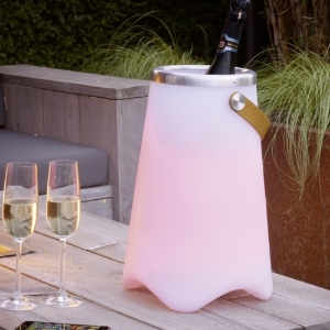 Lampada da tavolo esterno bianca led 2,5w 3000k ricaricabile cassa bluetooth portabottiglia