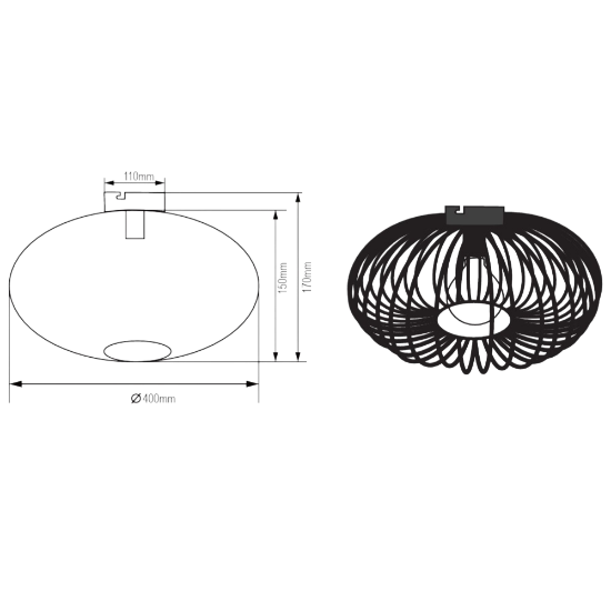 Plafoniera design moderno ellisse rame antico per salotto