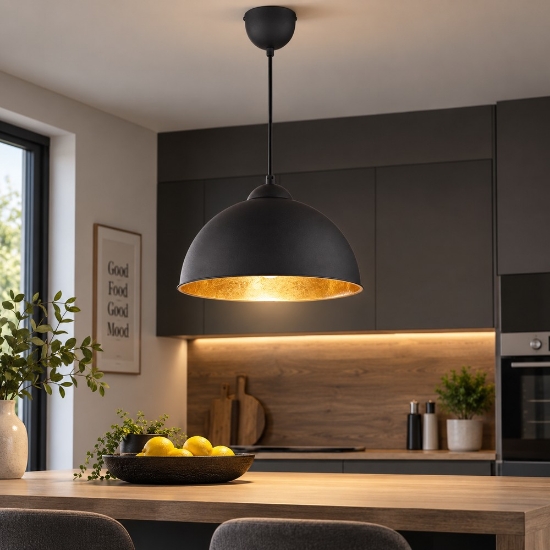 Lampadario per cucina cup nero oro