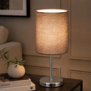 Lampada da tavolo per salotto cromo paralume grigio