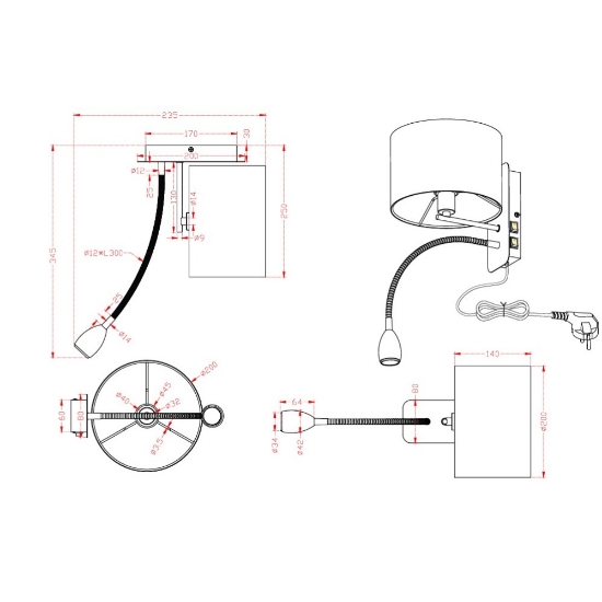 Applique per comodino camera da letto nera