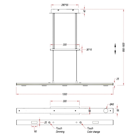 Lampadario moderno nero led 3,5w cct 3000k 5000k