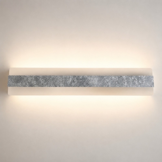 Applique moderna da parete foglia argento led 56w cct 3000k 4000k 86cm
