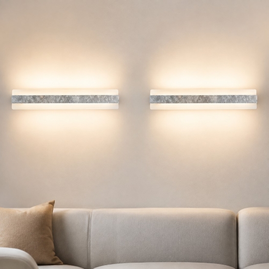 Applique moderna da parete foglia argento led 56w cct 3000k 4000k 86cm