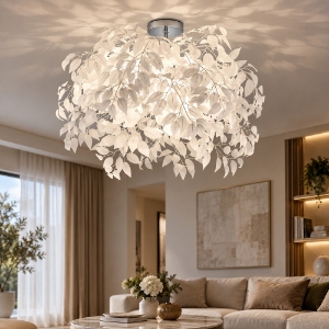 Plafoniera moderna design foglie cromo 70cm per salotto