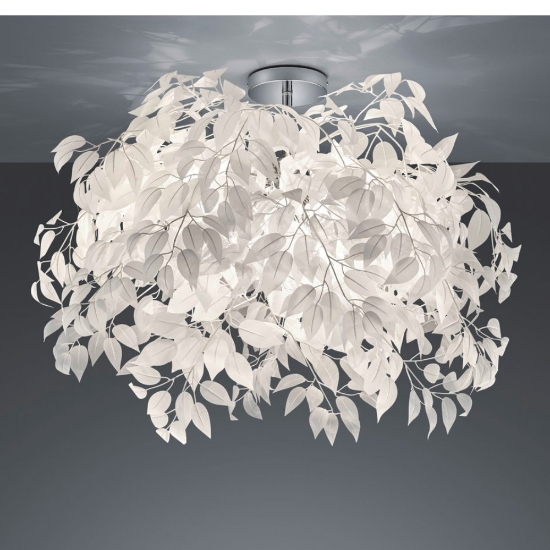 Plafoniera moderna design foglie cromo 70cm per salotto