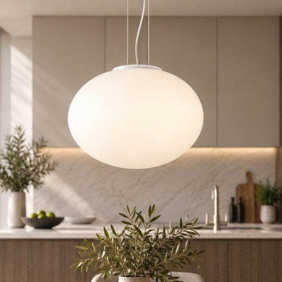 Perenz saturno lampadario moderno per soggiorno vetro bianco