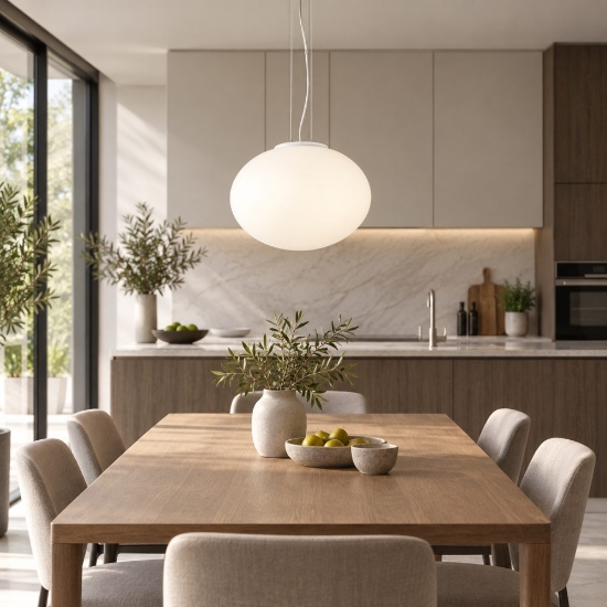 Perenz saturno lampadario moderno per soggiorno vetro bianco