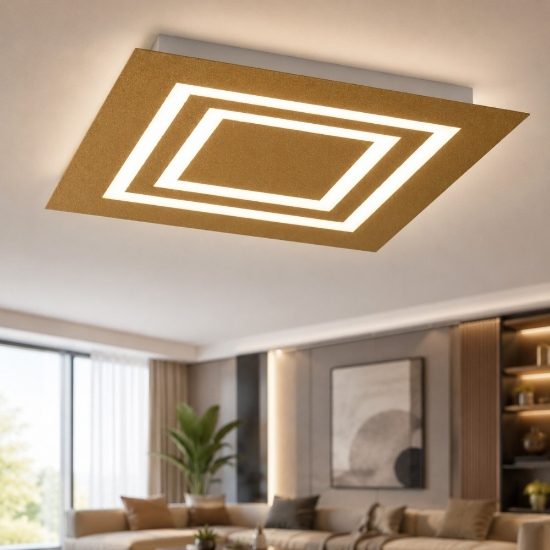 Plafoniera quadrata 50 cm oro opaco led cct 3000k 4000k moderna per soggiorno