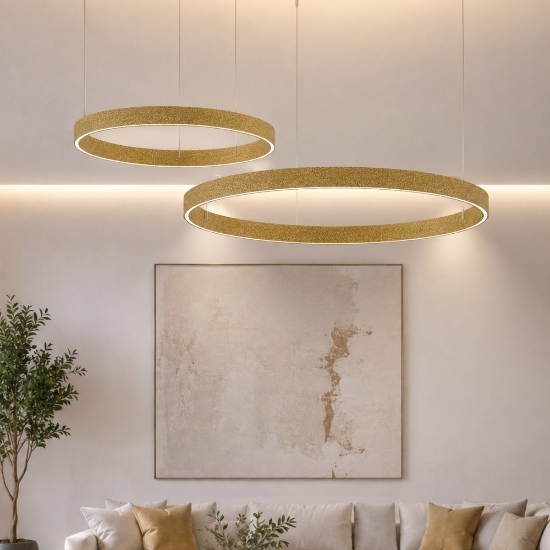 Lampadario moderno 2 anelli oro opaco 40-60 cm led 95w cct 3000k 4000k per salotto