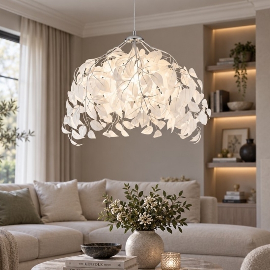 Lampada a sospensione cromo design foglie per soggiorno