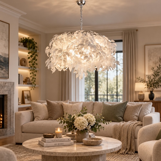 Lampadario design moderno per salotto foglie