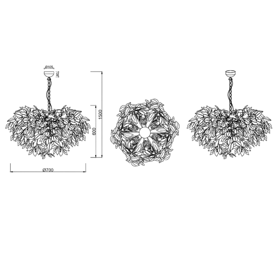 Lampadario design moderno per salotto foglie