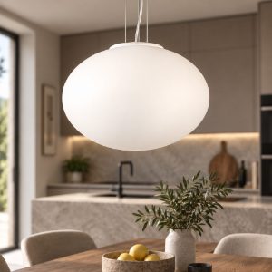 Perenz lampadario saturno per cucina moderna vetro ovale bianco