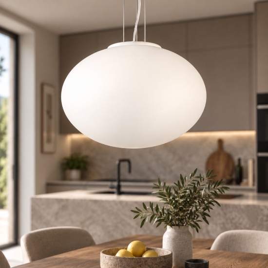Perenz lampadario saturno per cucina moderna vetro ovale bianco