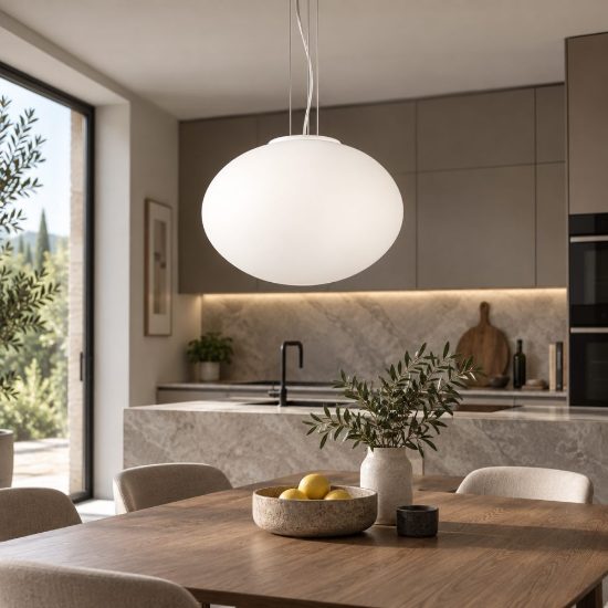 Perenz lampadario saturno per cucina moderna vetro ovale bianco