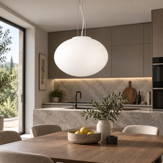 Perenz lampadario saturno per cucina moderna vetro ovale bianco