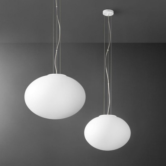 Perenz lampadario saturno per cucina moderna vetro ovale bianco