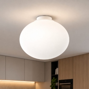 Perenz saturno plafoniera ovale per cucina moderna vetro bianco 40cm