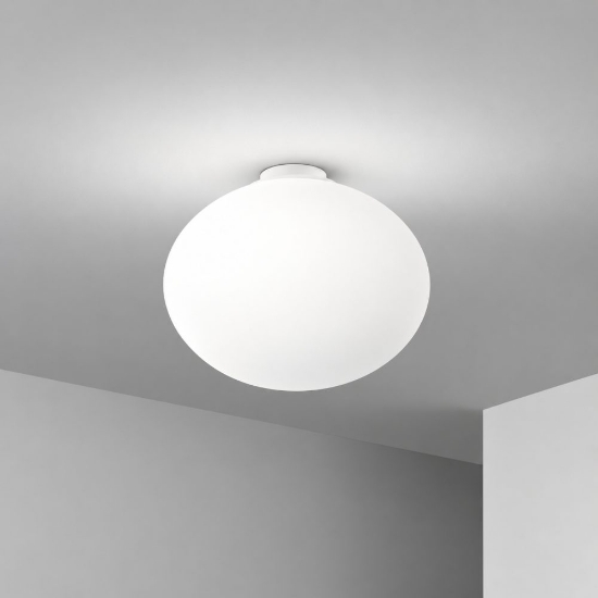 Perenz saturno plafoniera ovale per cucina moderna vetro bianco 40cm
