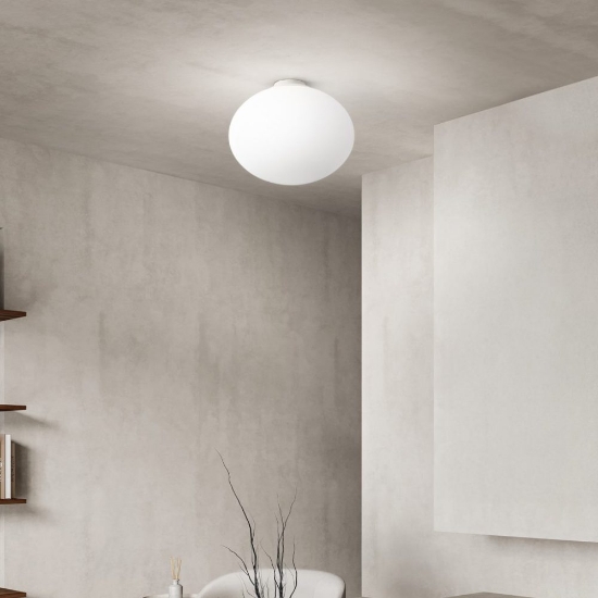 Perenz saturno plafoniera ovale per cucina moderna vetro bianco 40cm